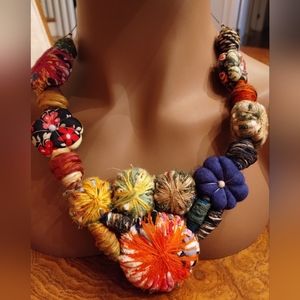 SAVE: Textured Fabric Bead Statement Necklace